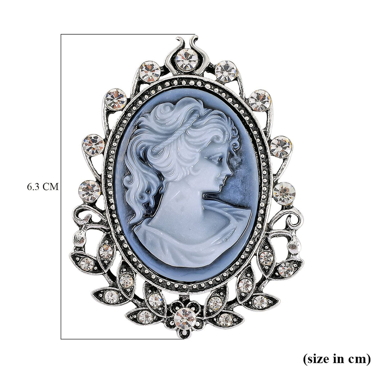 White Austrian Crystal Cameo Brooch in Antique Silver Tone 7639721 5