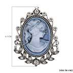 White Austrian Crystal Cameo Brooch in Antique Silver Tone