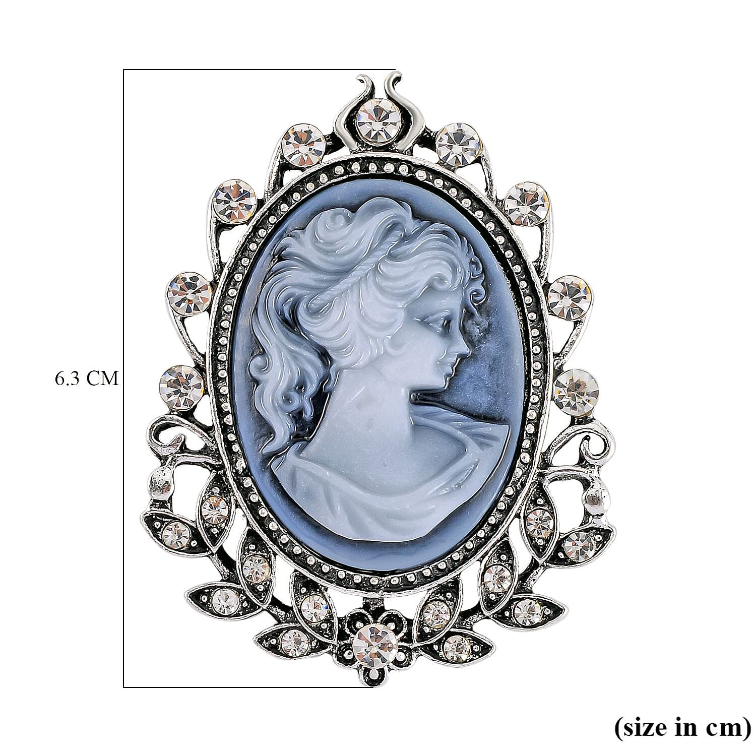 White Austrian Crystal Cameo Brooch in Antique Silver Tone 7639721 5
