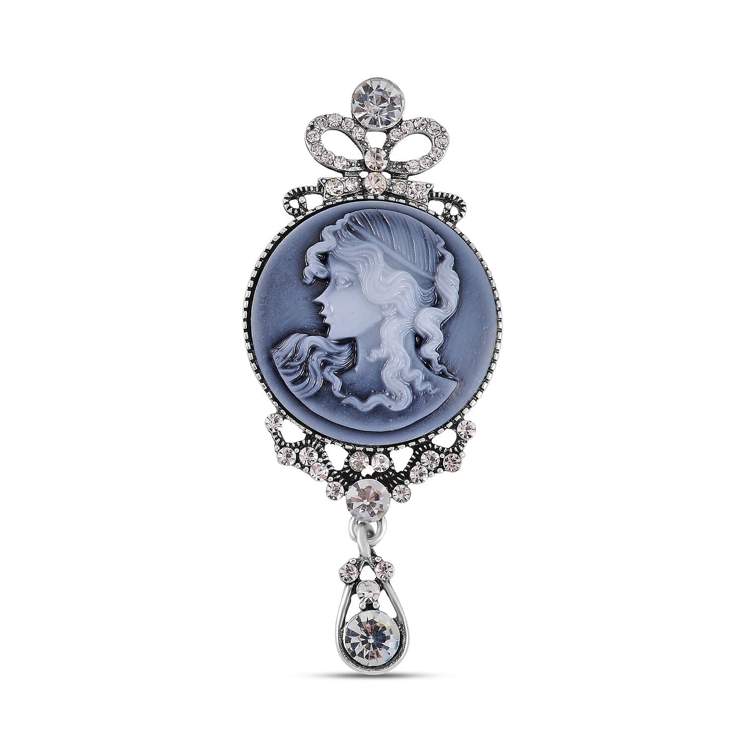 Cameo &amp; White Austrian Crystal Brooch in Silver Tone 7639819 0