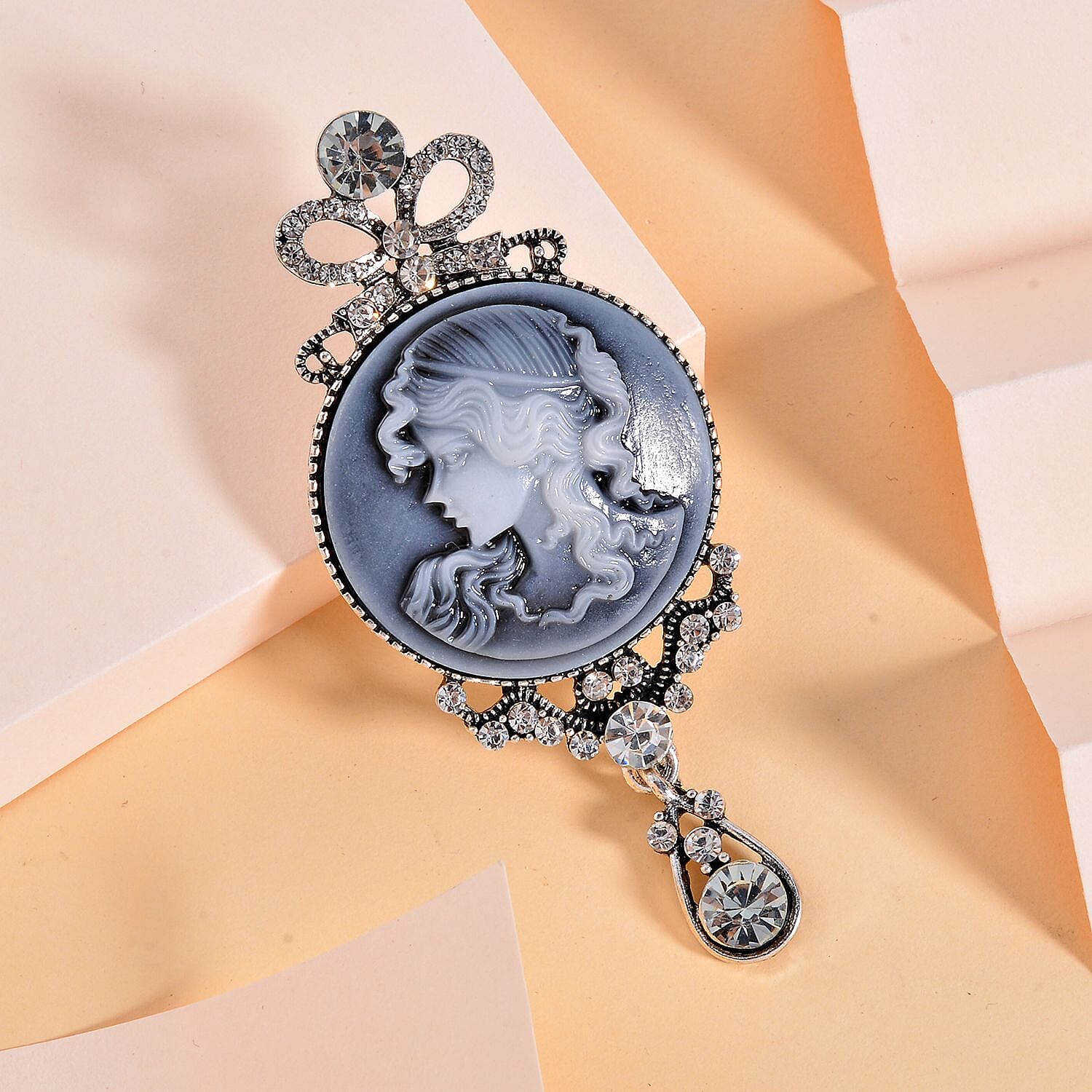 Cameo &amp; White Austrian Crystal Brooch in Silver Tone 7639819 2