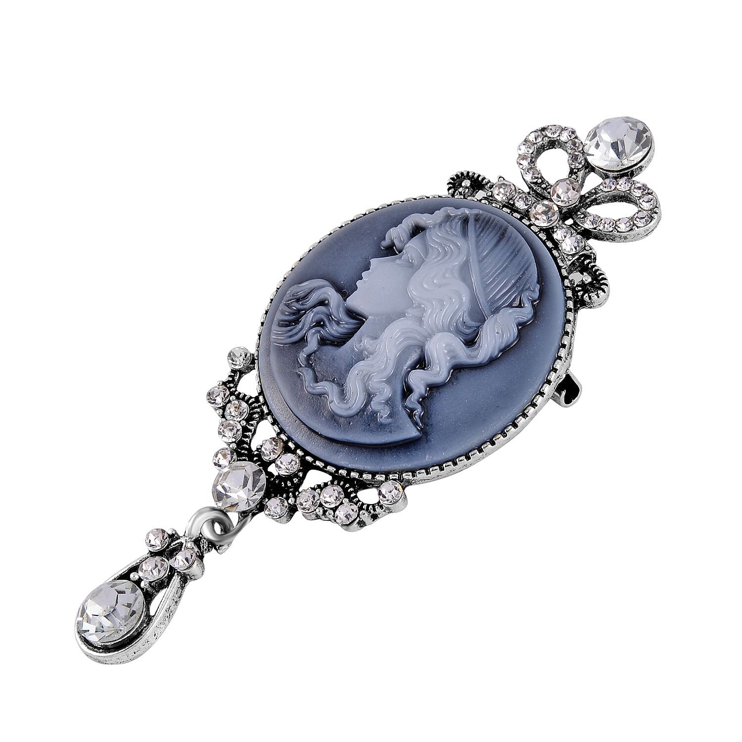 Cameo &amp; White Austrian Crystal Brooch in Silver Tone 7639819 3