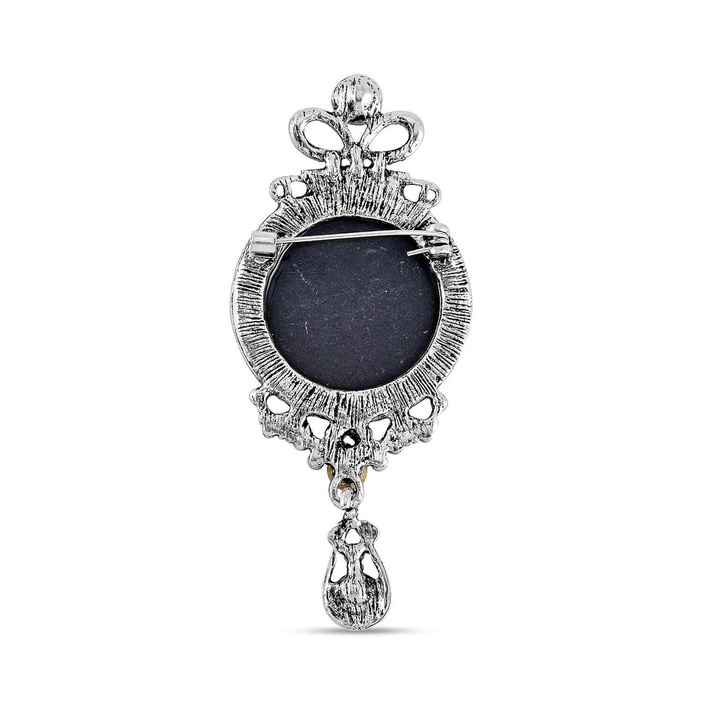 Cameo & White Austrian Crystal Brooch in Silver Tone