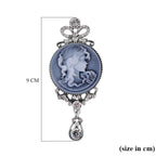 Cameo & White Austrian Crystal Brooch in Silver Tone