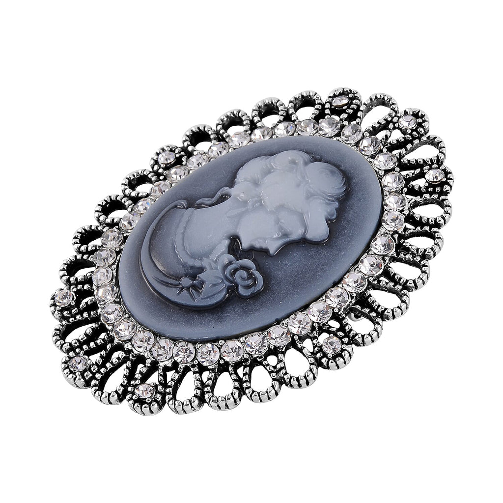 Cameo White Crystal  Brooch