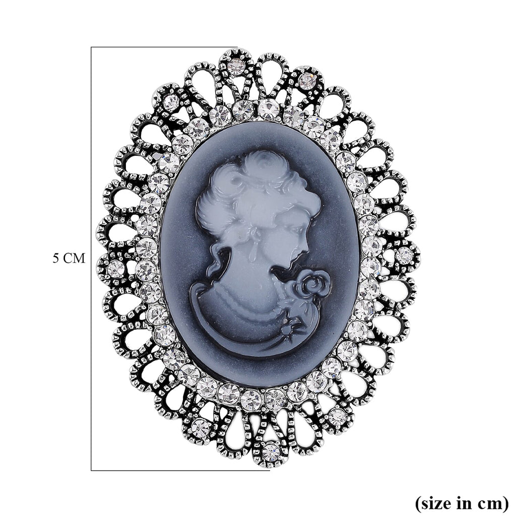 Cameo White Crystal  Brooch