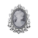 Cameo & White Austrian Crystal Brooch in Antique Silver Tone 10.0 Ct