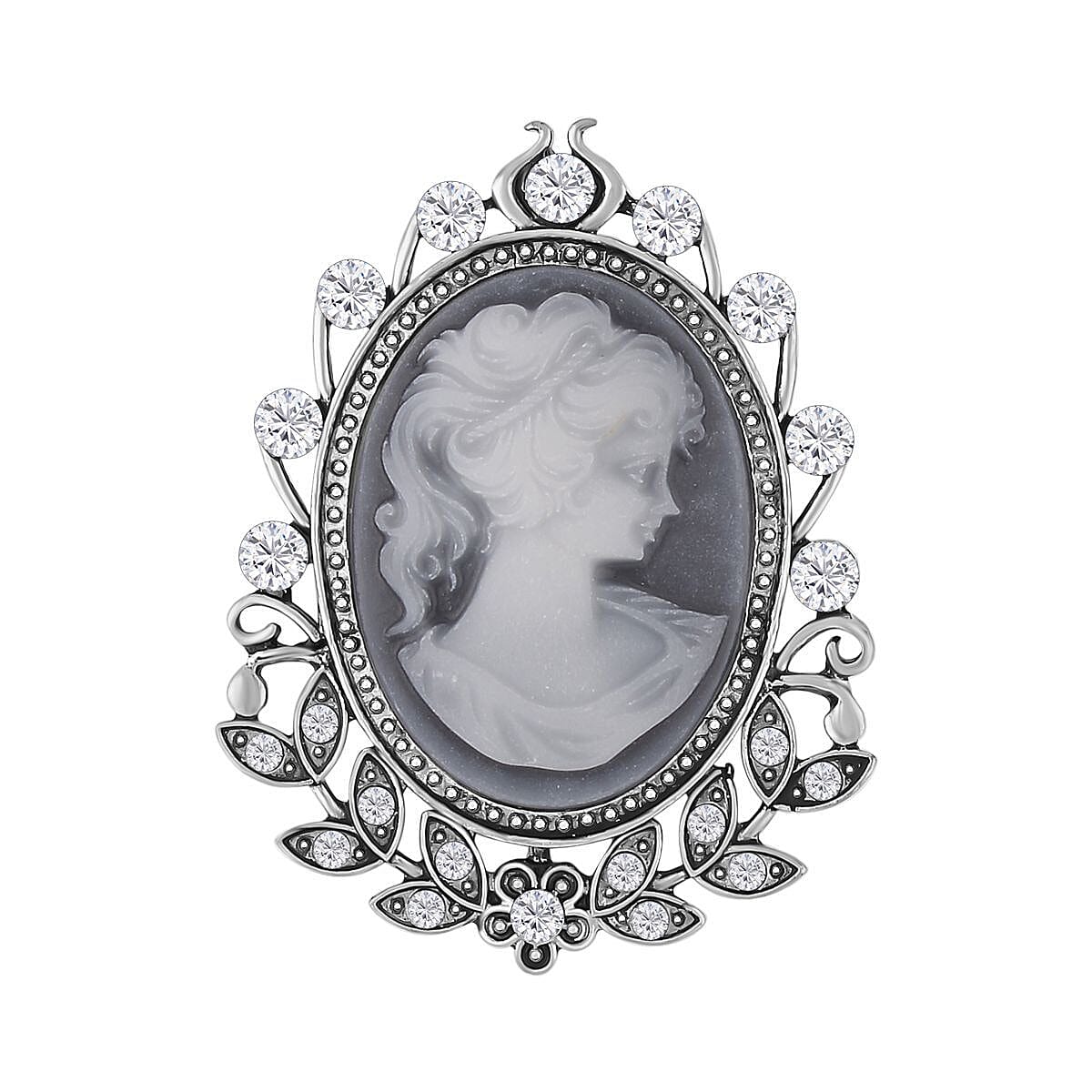 Cameo &amp; White Austrian Crystal Brooch in Antique Silver Tone 10.0 Ct 7490604 0