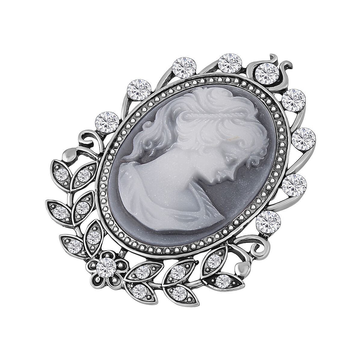 Cameo &amp; White Austrian Crystal Brooch in Antique Silver Tone 10.0 Ct 7490604 3