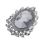 Cameo & White Austrian Crystal Brooch in Antique Silver Tone 10.0 Ct