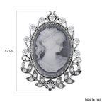 Cameo & White Austrian Crystal Brooch in Antique Silver Tone 10.0 Ct