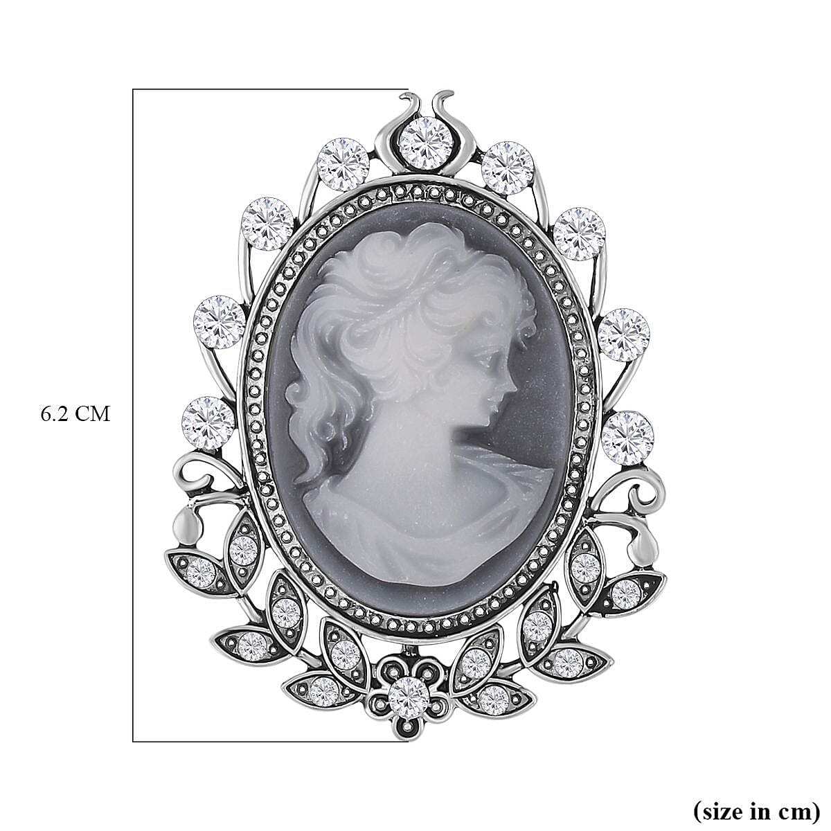 Cameo &amp; White Austrian Crystal Brooch in Antique Silver Tone 10.0 Ct 7490604 5