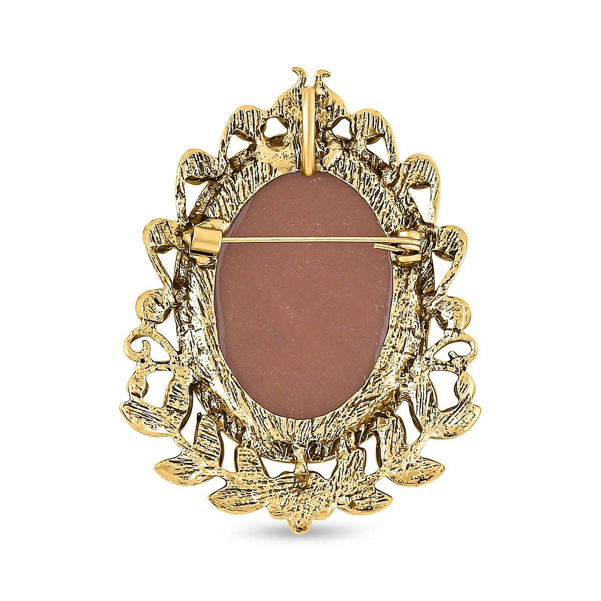 Brown Cameo &amp; White Crystal Brooch in Yellow Gold Tone 10.01 Ct. 7490612 4