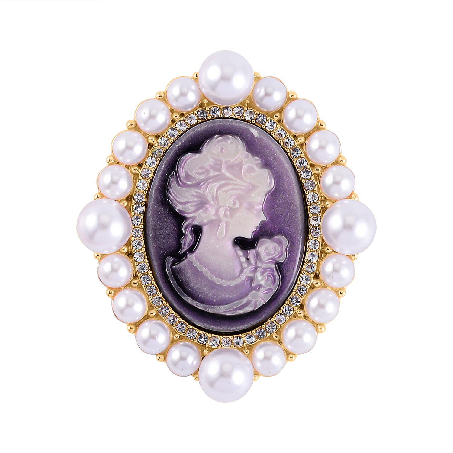 Vintage Cameo Brooch with Pearls and Crystals in Gold Tone 7639824 0