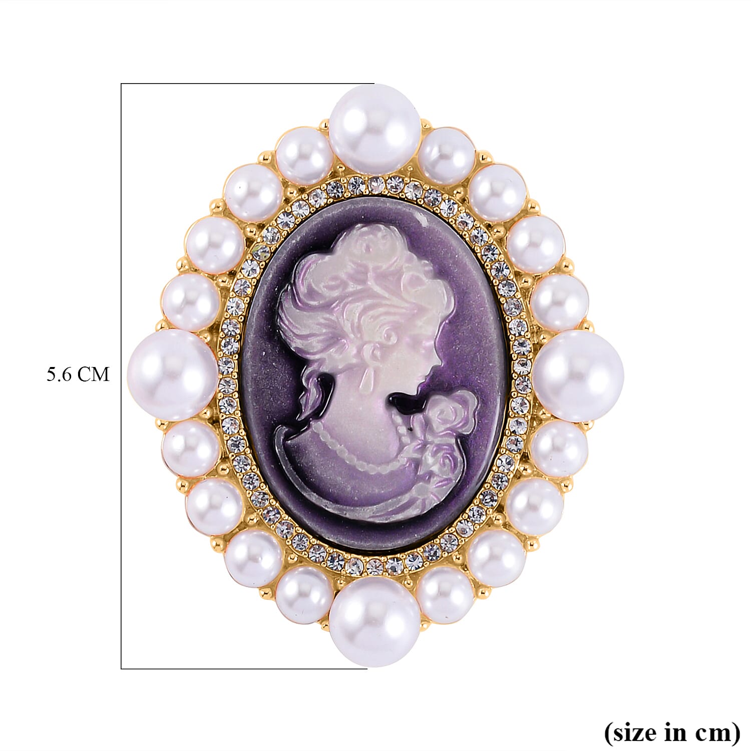 Vintage Cameo Brooch with Pearls and Crystals in Gold Tone 7639824 5