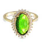 Canadian Ammolite (Ovl 12x7mm) and Diamond Ring in 14K Gold Overlay Sterling Silver 2.410 Ct.