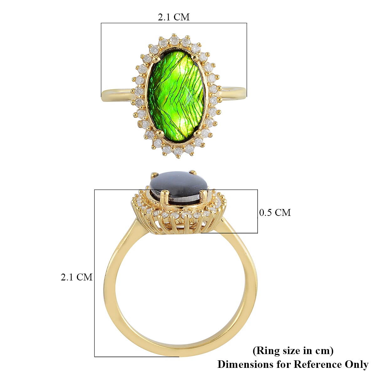 Canadian Ammolite (Ovl 12x7mm) and Diamond Ring in 14K Gold Overlay Sterling Silver 2.410 Ct. 7335582 11