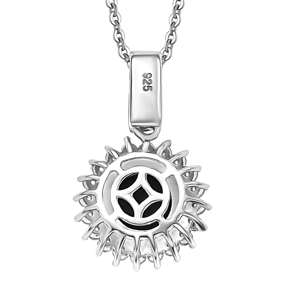 Extreme Rare Find - Canadian Ammolite with Emerald &amp; White Zircon Solitaire Pendant with Chain (Size - 20) in Rhodium Overlay Sterling Silver 2.61 Ct 4336419 5
