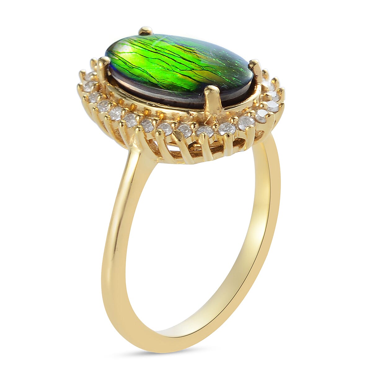 Canadian Ammolite (Ovl 12x7mm) and Diamond Ring in 14K Gold Overlay Sterling Silver 2.410 Ct. 7335582 6