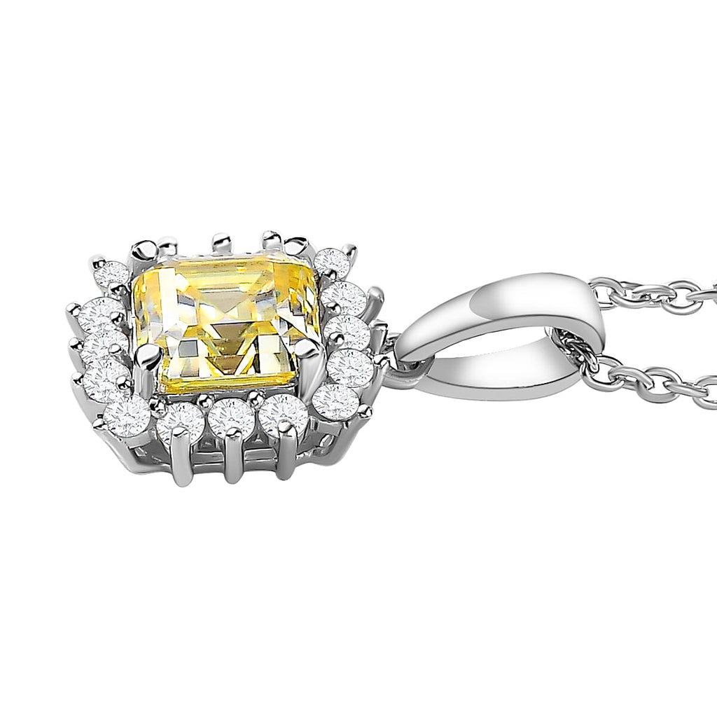 Canary Moissanite and Moissanite Pendant with Chain (Size - 20) in Platinum Overlay Sterling Silver 2.080 Ct.