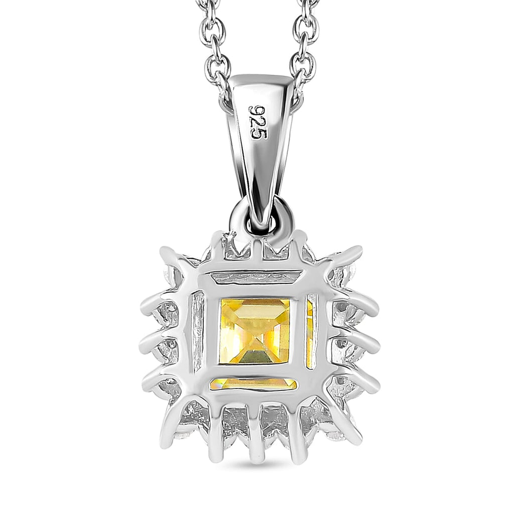 Canary Moissanite and Moissanite Pendant with Chain (Size - 20) in Platinum Overlay Sterling Silver 2.080 Ct.