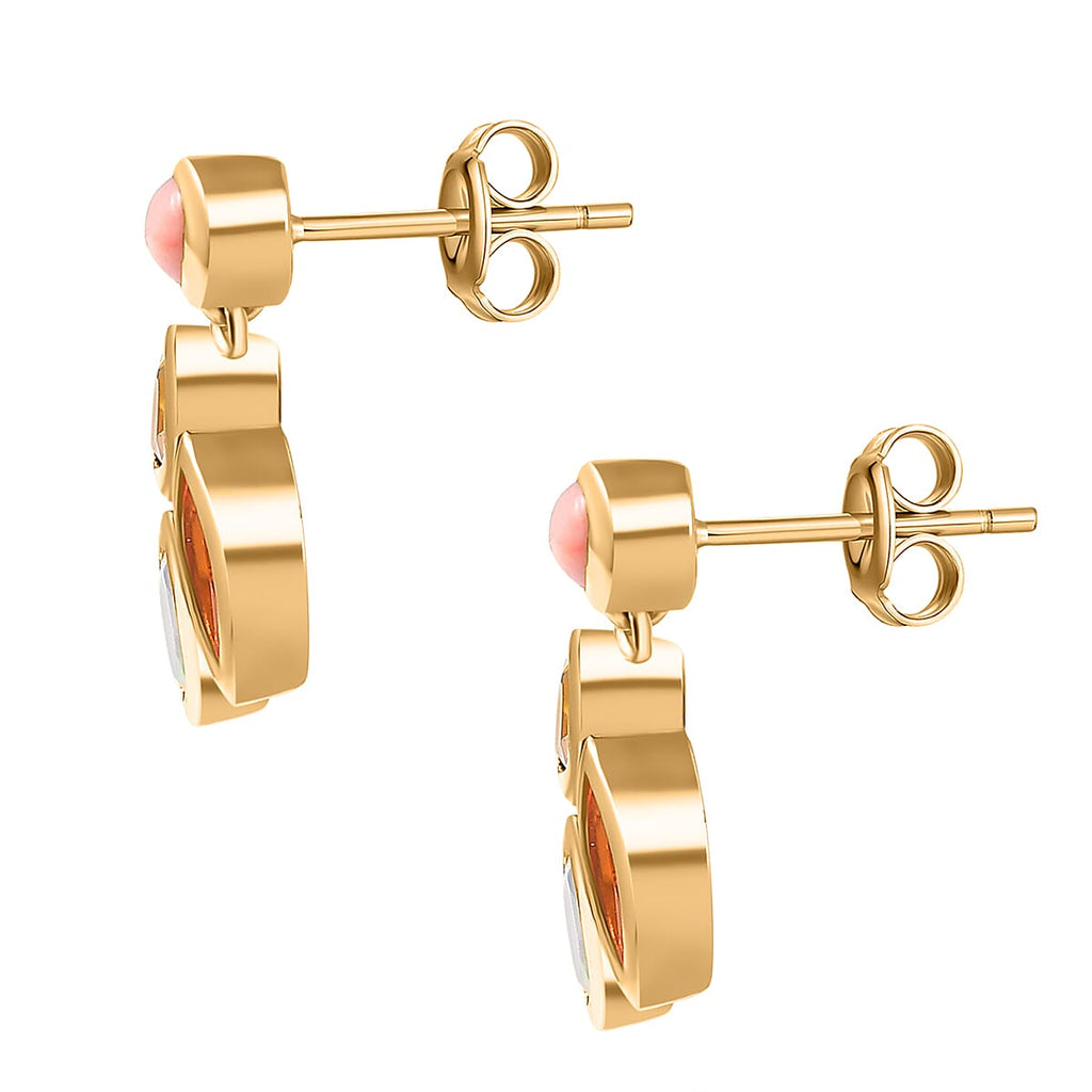 Opal Opulence - Peach, Welo, Yellow & Fire Opal Cluster Dangling Earring in 18K Vermeil Yellow Gold Plated Sterling Silver 1.16 Ct.