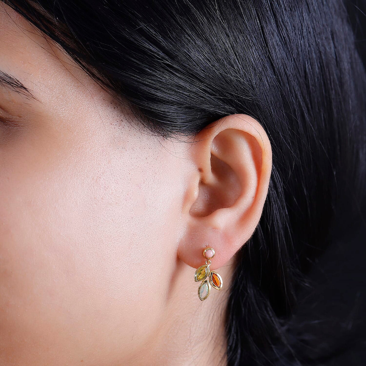 Canary Opal, Peach Opal Dangling Leaf Earrings in 18K Yellow Gold Vermeil Sterling Plated Silver 1.16  Ct. 7859097 5