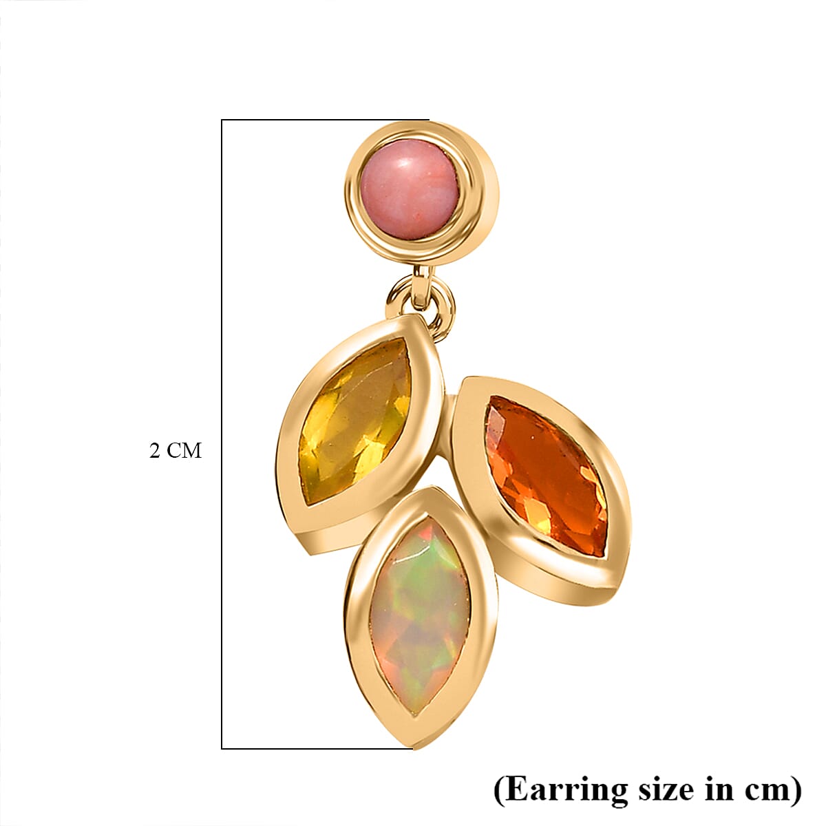 Canary Opal, Peach Opal Dangling Leaf Earrings in 18K Yellow Gold Vermeil Sterling Plated Silver 1.16  Ct. 7859097 13