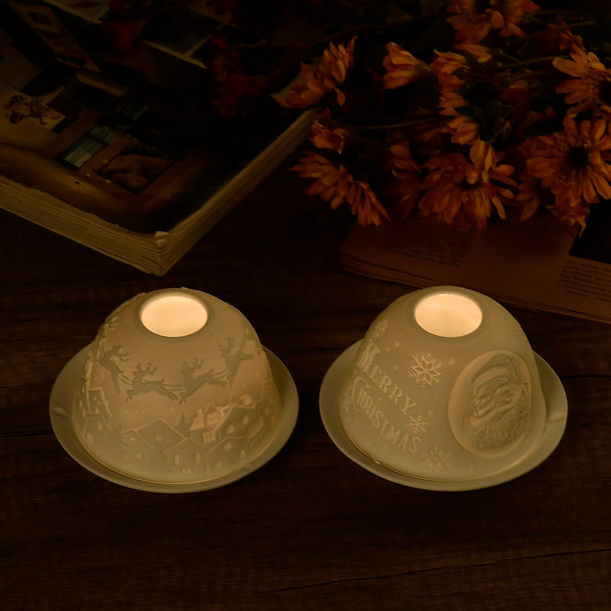 Porcelain Candle Holders with LED Light - Set of 2 V32701728 2
