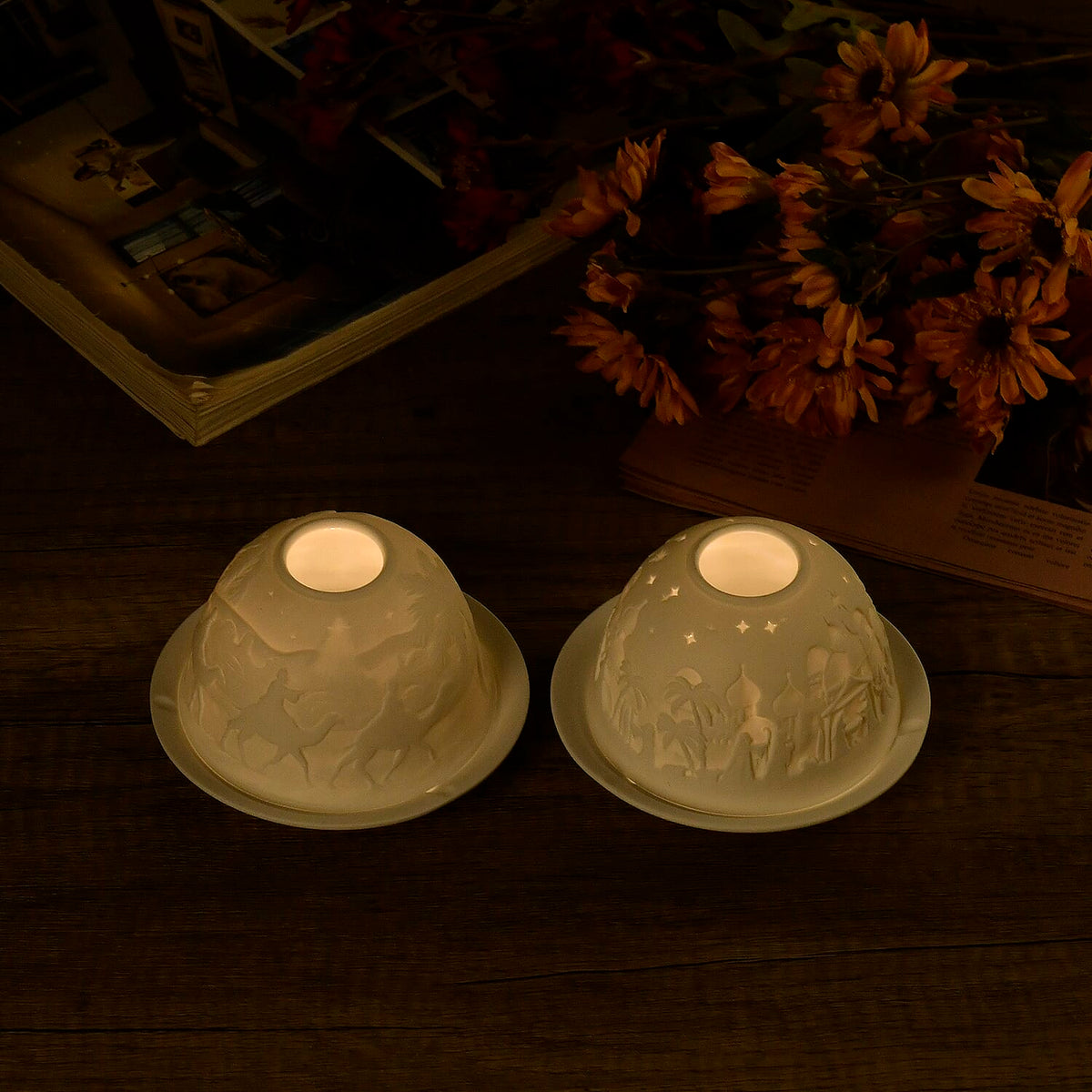 Porcelain Candle Holders with LED Light - Set of 2 7827064 2