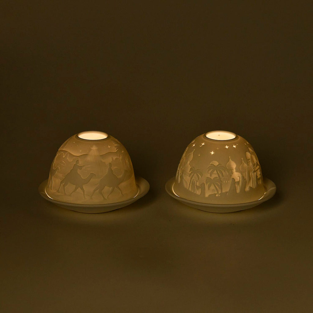 Set of 2 Porcelain Candle Holder With LED Light - White