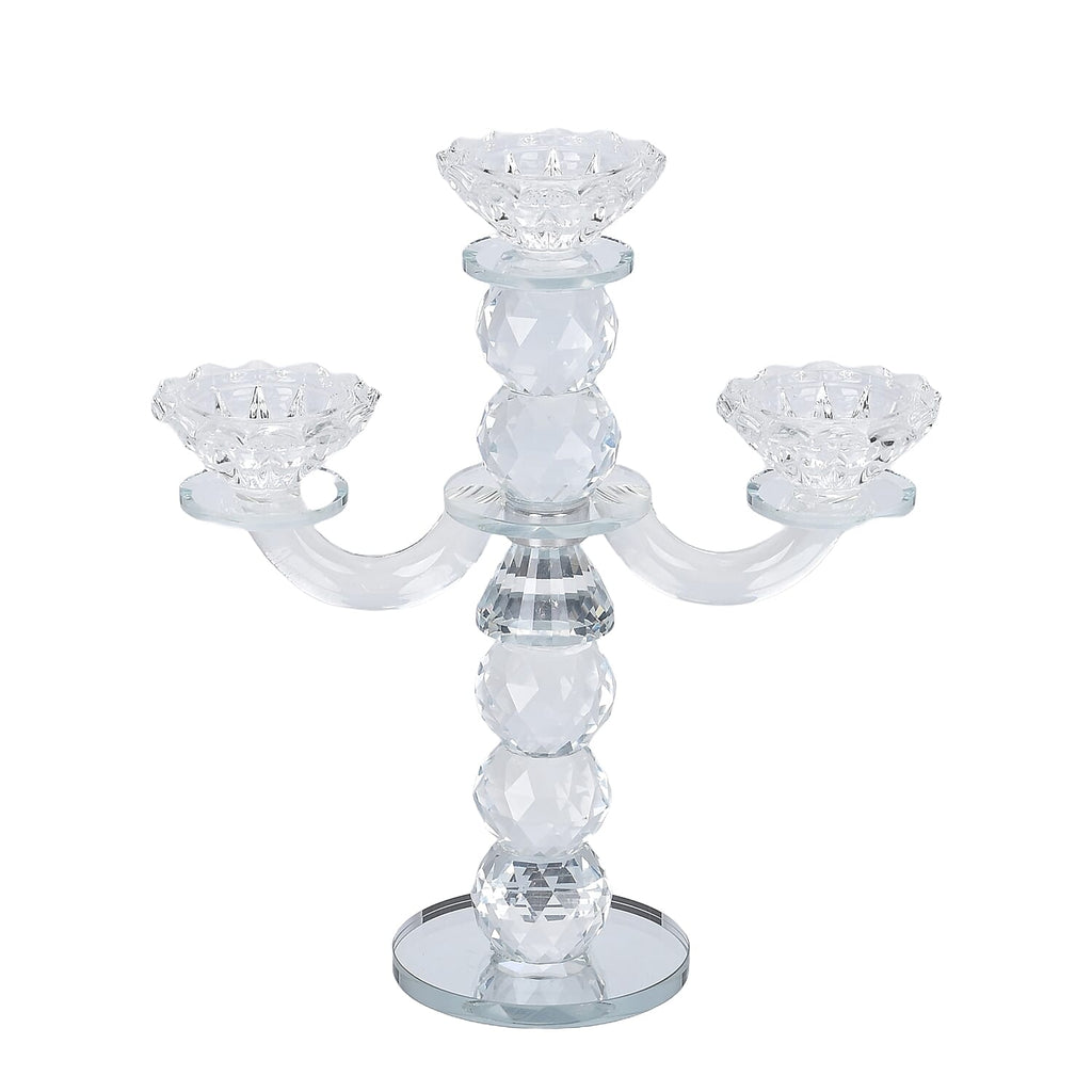 3 Arm Round Shaped Candle Holder - Transparent
