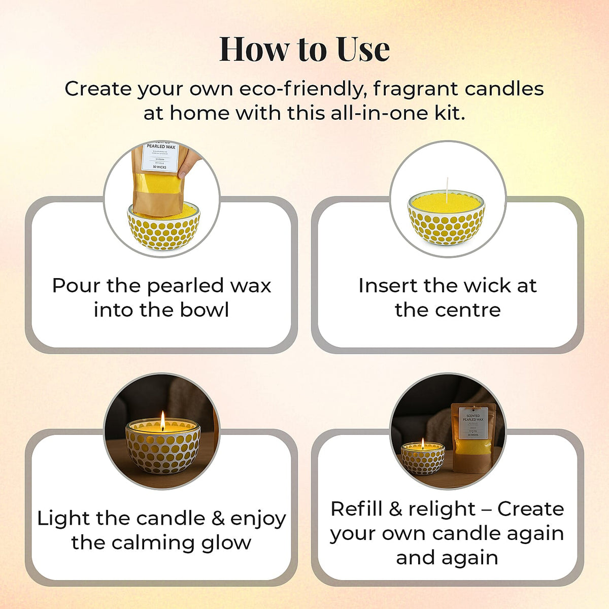 Candle Making Kit - 100% Plant-Based Pearled Wax, 30 Wicks, 2 Mosaic Bowls &amp; Sandalwood Fragrance 4391576 6