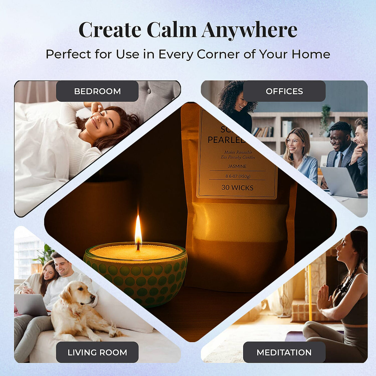 Candle Making Kit - 100% Plant-Based Pearled Wax, 30 Wicks, 2 Mosaic Bowls &amp; Jasmine Fragrance 4391609 5