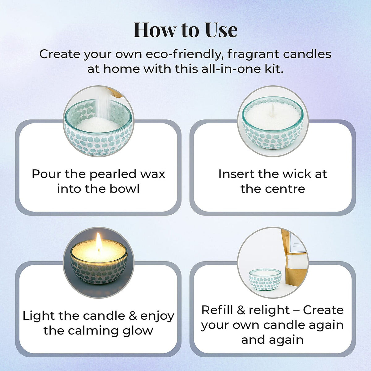Candle Making Kit - 100% Plant-Based Pearled Wax, 30 Wicks, 2 Mosaic Bowls &amp; Jasmine Fragrance 4391609 6