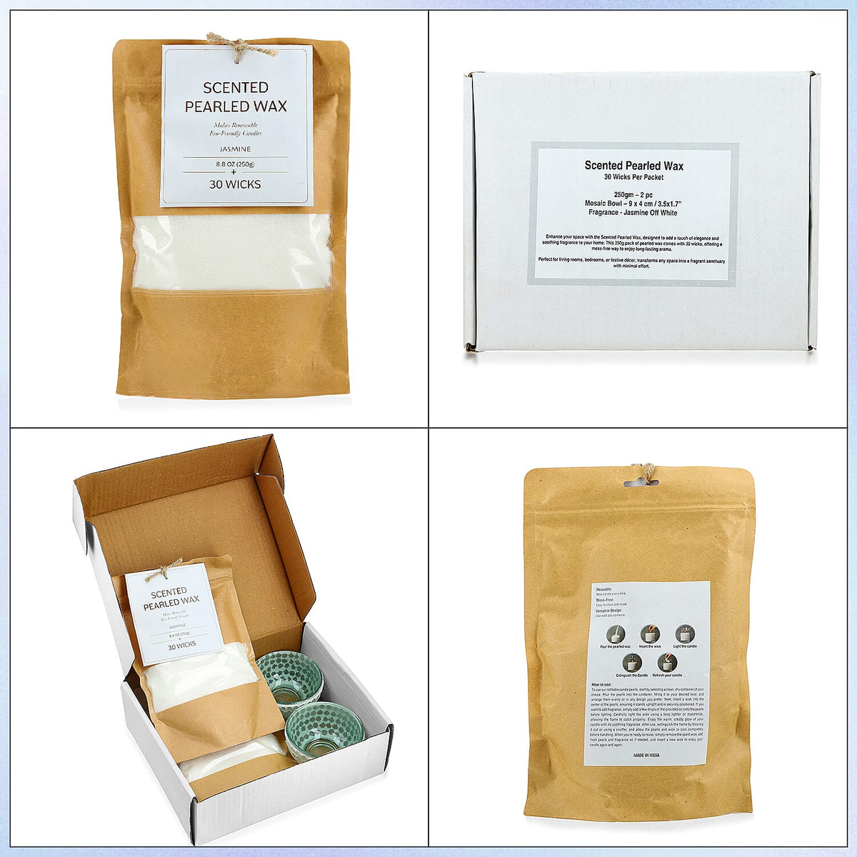 Candle Making Kit - 100% Plant-Based Pearled Wax, 30 Wicks, 2 Mosaic Bowls &amp; Jasmine Fragrance 4391609 7