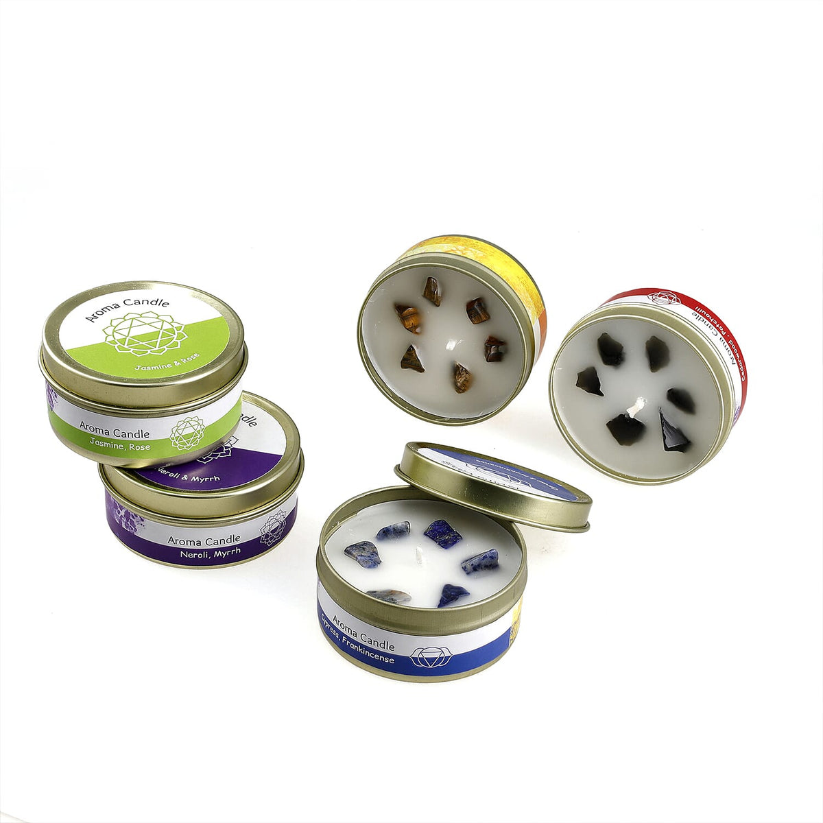 The Luxury Set of 5 Scented Gemstone Candle Fragrance Vanilla, Jasmine, Rose - Lemongrass - 45gm each V32577237 0
