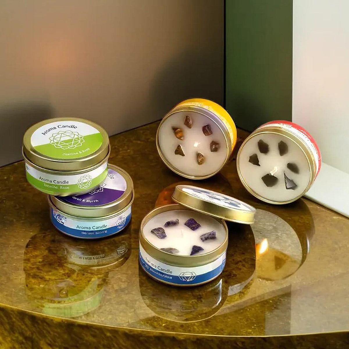 The Luxury Set of 5 Scented Gemstone Candle Fragrance Vanilla, Jasmine, Rose - Lemongrass - 45gm each V32577237 2