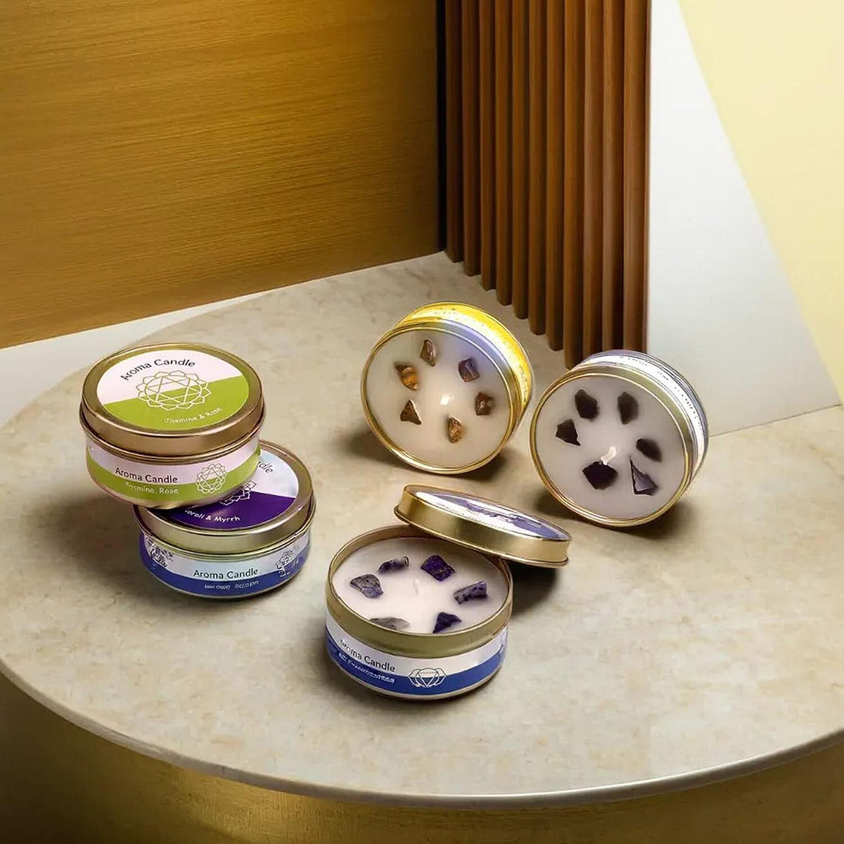 The Luxury Set of 5 Scented Gemstone Candle Fragrance Vanilla, Jasmine, Rose - Lemongrass - 45gm each V32577237 3