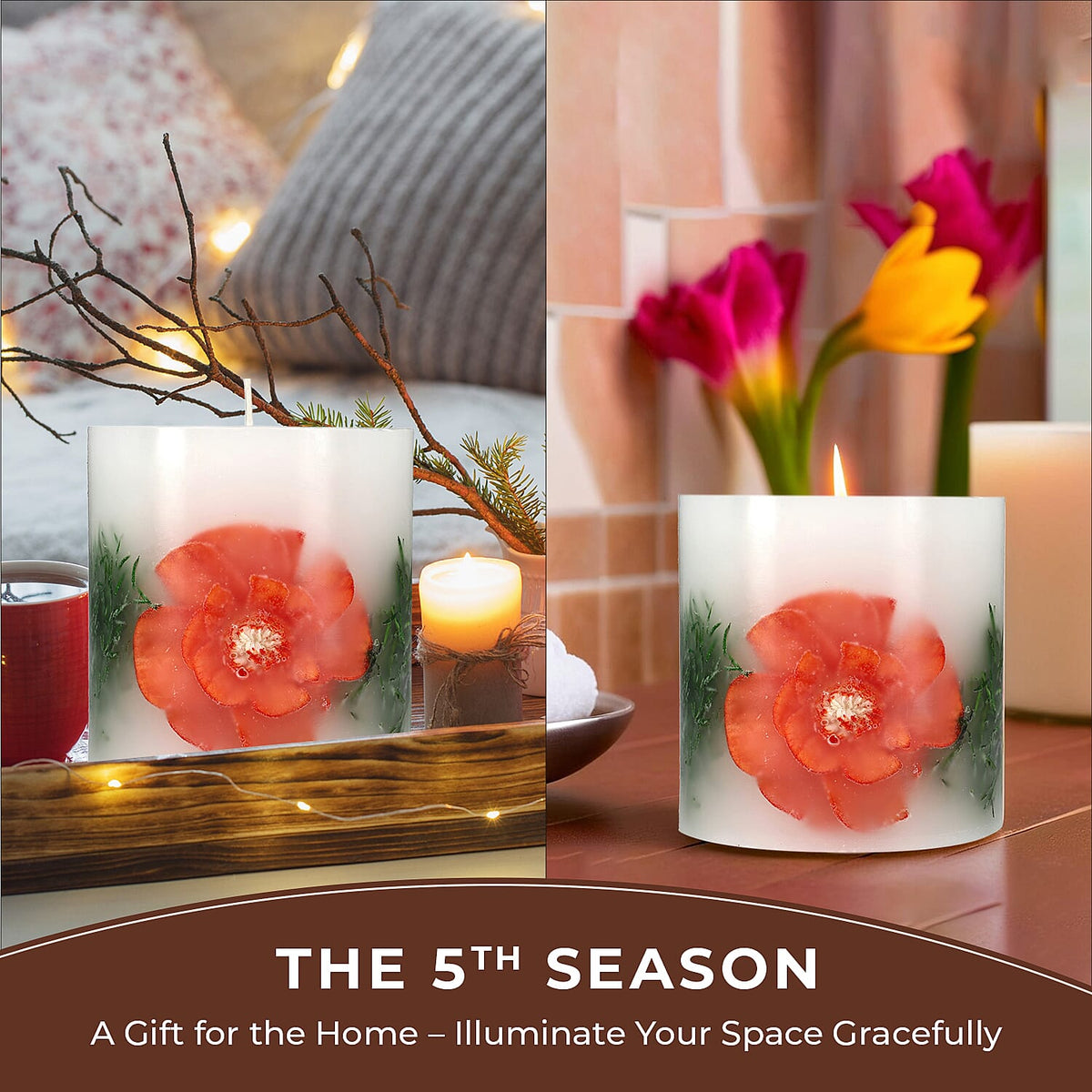 Botanical Pillar Candles with floral design (440 Gms) - Multi Color 7853534 3