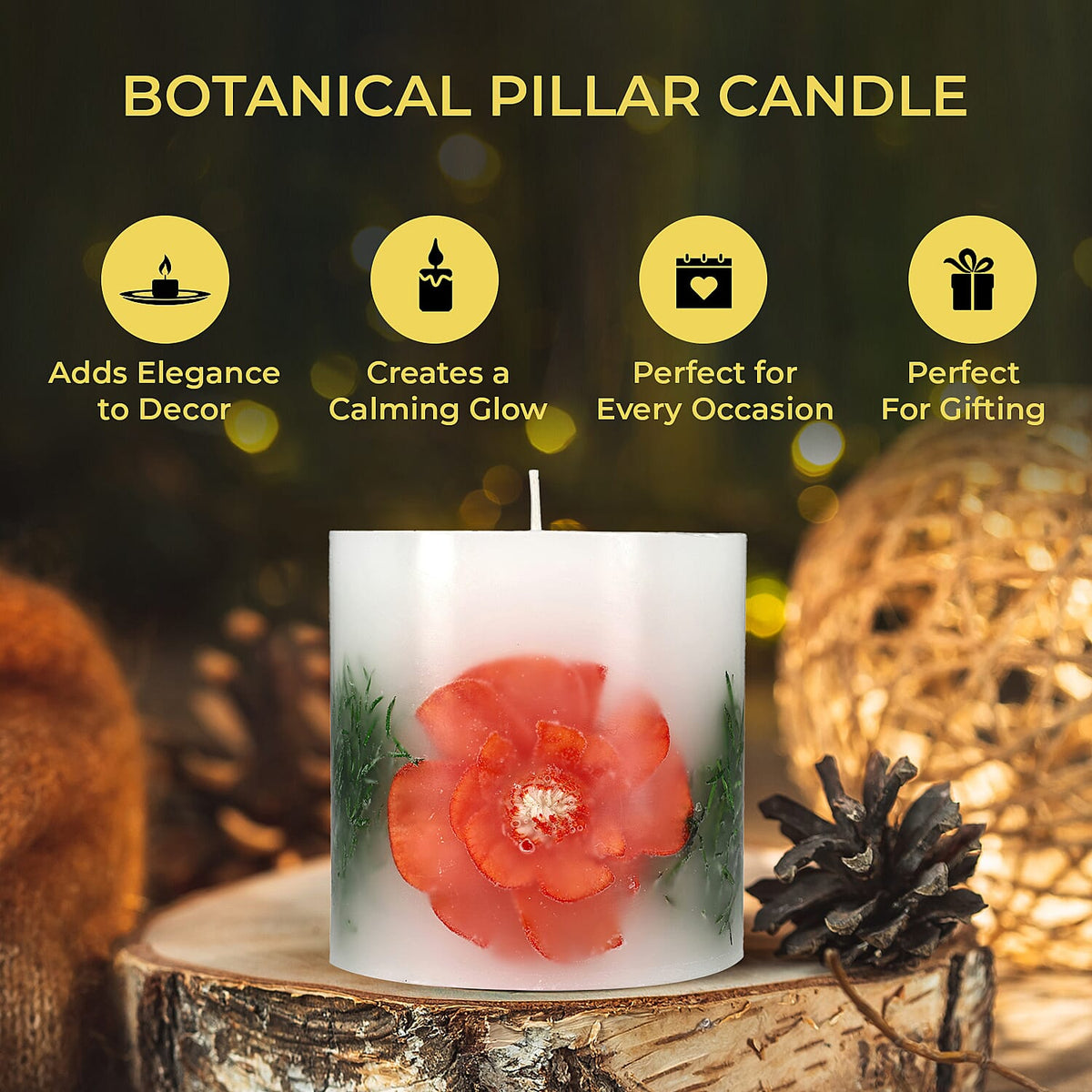 Botanical Pillar Candles with floral design (440 Gms) - Multi Color 7853534 4