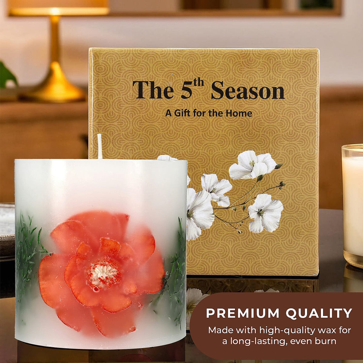 Botanical Pillar Candles with floral design (440 Gms) - Multi Color 7853534 5