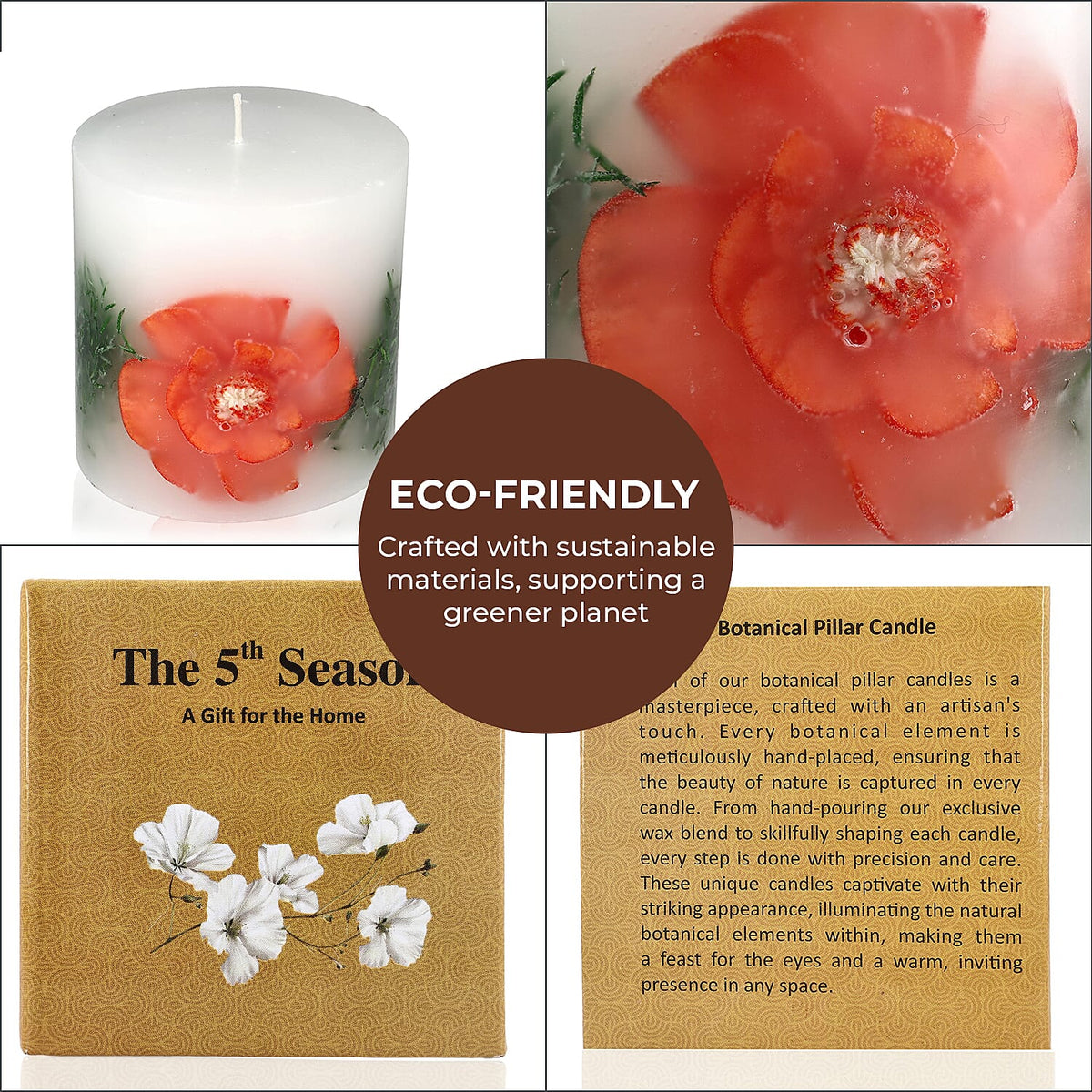 Botanical Pillar Candles with floral design (440 Gms) - Multi Color 7853534 7