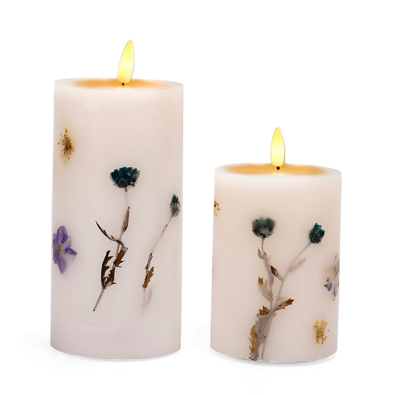 Set of 2 LED Wax Candle Lights Embedded with Dry Flower (2AA Battery not inc.) - Blue