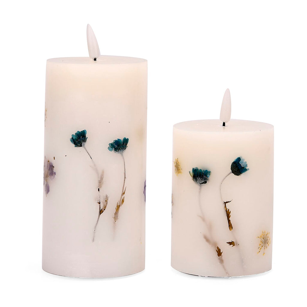 Set of 2 LED Wax Candle Lights Embedded with Dry Flower (2AA Battery not inc.) - Blue
