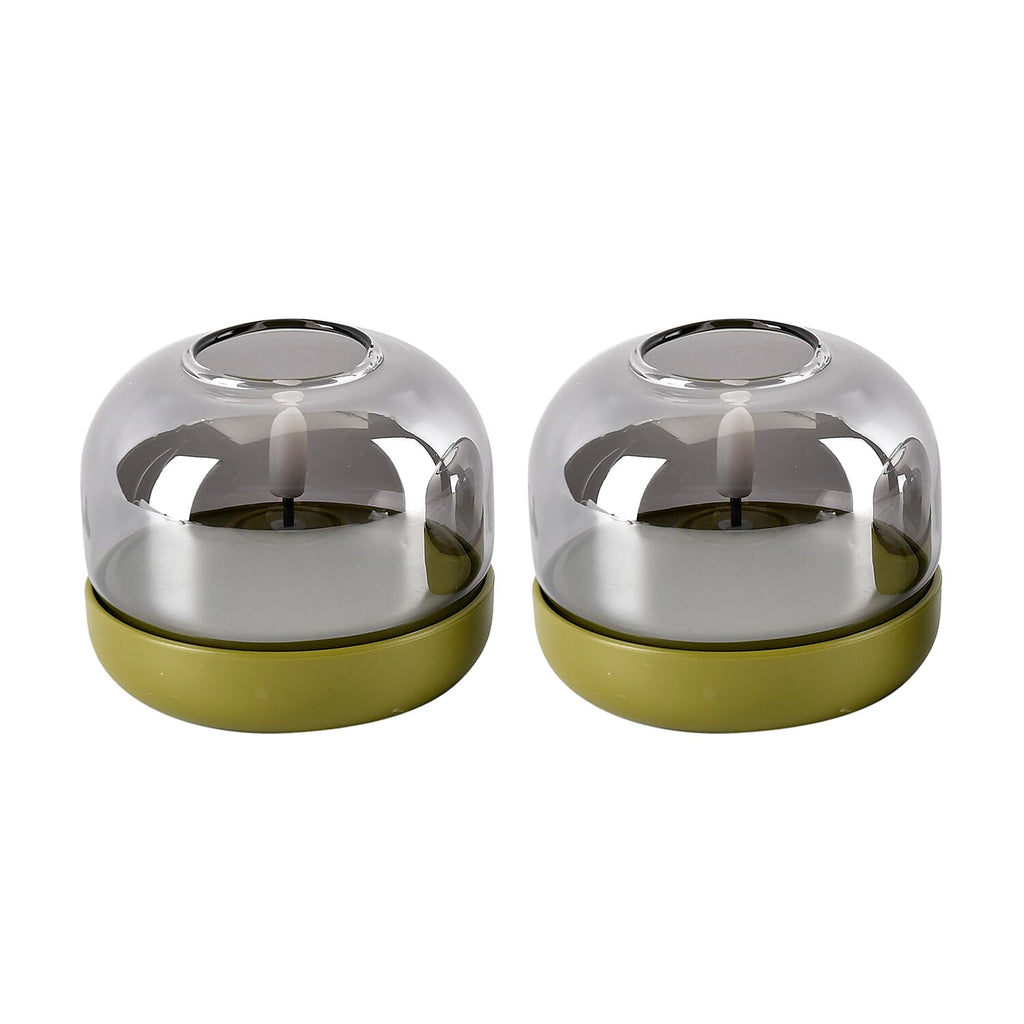 Set of 2 LED Tealight Candles Smoke Grey & Green