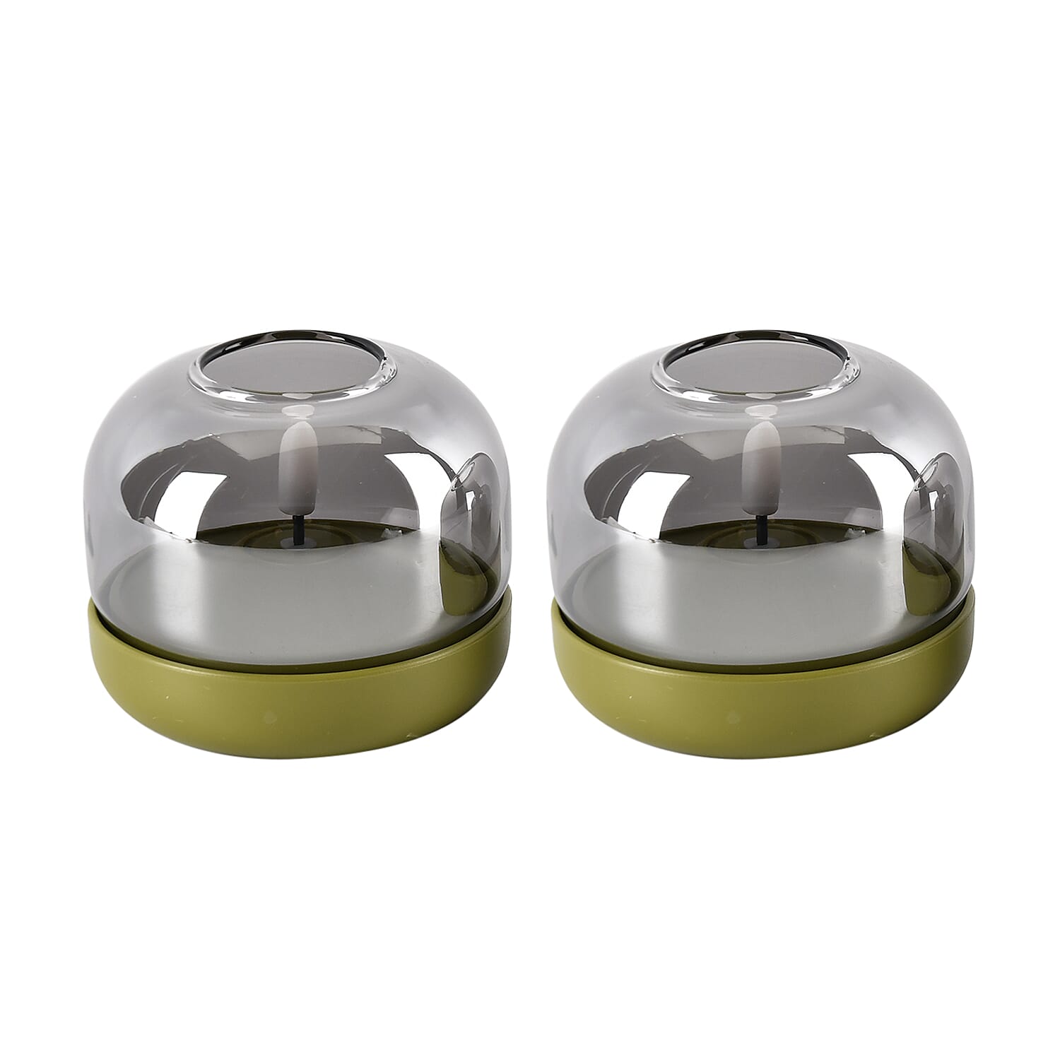 Set of 2 LED Tealight Candles Smoke Grey &amp; Green 7862078 0