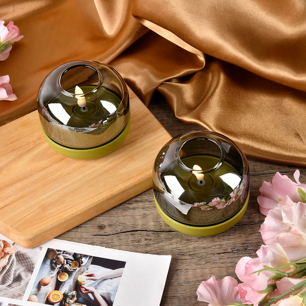 Set of 2 LED Tealight Candles Smoke Grey & Green