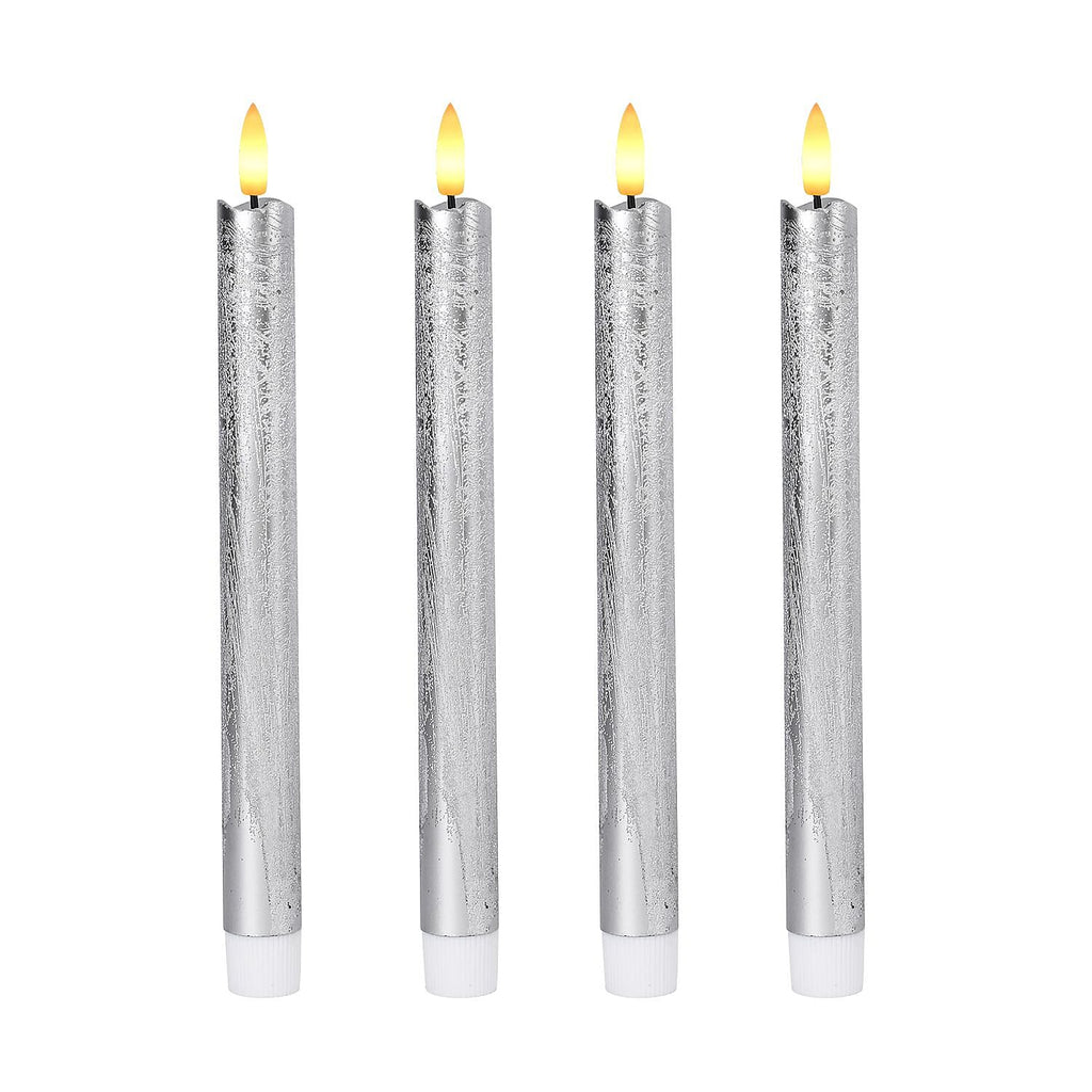 Set of 4 Flameless LED Candles (2 AAA Batteries,Not Incl.) - Silver