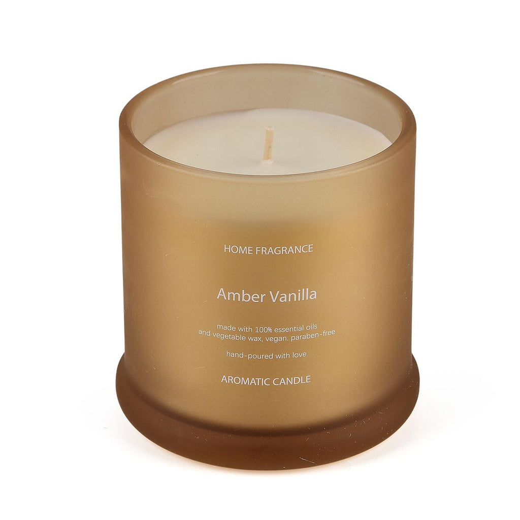 THE HOME LUXURY - Amber Vanilla Scent Glass Jar Soy Candle with Burn Time upto 55 Hours - Light Brown 370 grams